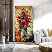 Beautiful Color Textured Knife Red Flower Oil Painting Hand-painted Thick Oil 3D Flower Oil Painting for Living Room Home Decor