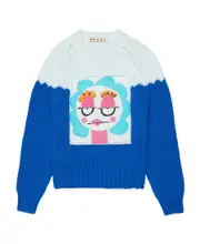 Blue cotton blend jumper with printed face 8Y,14Y,10Y