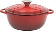 Gibson Home Addlestone 2.65 Quart Round Enamel Cast Iron Dutch Oven Pot With Lid & Dual Handles - Red