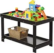 HONEY JOY Kids Activity Table w/Storage, 2 in 1 Building Block Table w/Board for Bricks Crafts Arts Draw, Children Solid Wood Play Table Desk for Playroom, Preschool Toddler Boy & Girl Gift (Espresso)
