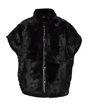 upright collar fur jacket L,M Black