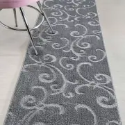 Custom Size Stair Hallway Entry Carpet Runner Rug Non Slip Backing, Scroll Grey
