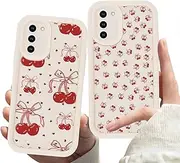 Zrutru 2 Pack Cherry Phone Case for Samsung Galaxy S20 FE 5G 6.5",Cute Aesthetic Cases Kawaii Bow Design Pattern Cover for Girls Women,Beige Soft Anti-Scratch Shockproof Protection Funda for S20 FE