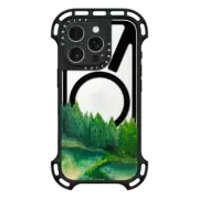 iPhone 16 Pro Ultra Bounce Case MagSafe Compatible WOODLAND RETREAT 4, FOREST TREES GREEN AQUA TEAL NATURE MOUNTAINS PAINTING