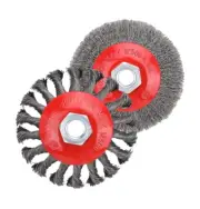 4-Inch Crimped and Twist Wire Brush Set with 5/8-Inch 11 Threaded Arbor, Red