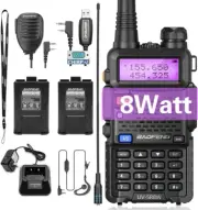 UV-5R 8W Ham Radio Handheld Long Range Two Way 2 Battery Cable Mic Walkie Talkie