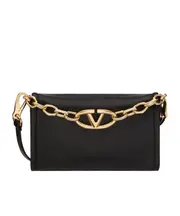 Valentino VLogo Chain Foldover Top Clutch Bag One size black