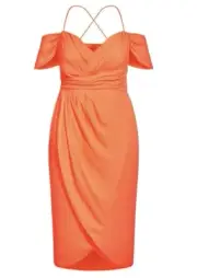 City Chic Maxi Entwine FF Dress Women's Small 16 Neon Coral New
