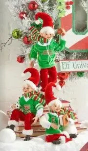 3-PK SPORTS POSABLE ELF SET University RAZ Christmas FUN NEW 4102263
