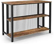 Costway 91cm Tall Bar Table with Storage, 3-Tier Wine Bar Unit Table with Open Shelves, Metal Frame & Adjustable Foot Pads, Breakfast Dining Table, Kitchen Island Table for Small Space (Rustic Brown)