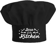 [PLIGREAT] Funny Chef Hat Adjustable Kitchen Cooking Hat Black Baker Grill BBQ Cooking Cap Boss of The Kitchen Quote Cooking Chef Hat for Men Women Father Mother Husband Wife, Black,white, Medium-Large