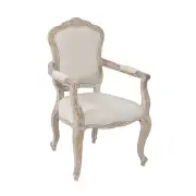 2X Armchair White Washed Wooded & Beige Color Fabric