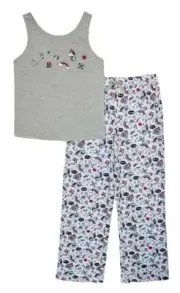 Cozy Jams Girls Pajamas Gray Size 10/12 Tank Top Pants Fun Graphics 2 Piece Set