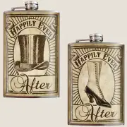 Pair of "Happily Ever After" 8 oz. Stainless Steel Flasks with Bonus Funnels