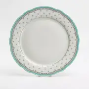 Grace Teaware White/ Turq Scallop Gold Trimmed Dinner Set of 4