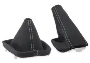 FOR BMW E46 GEAR SHIFT BOOT STICK HANDBRAKE GAITER COVER ALCANTARA STITCH WHITE