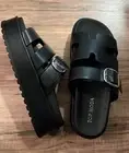 NWB Top Moda Black Chunky Sandals Slides Sz 6 Hermes Design