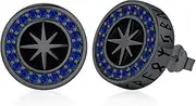 [Odinstone] Viking Stud Earrings Men's Nordic Rune Stud Earrings Black Earrings Punk Style Piercing Earrings Nordic Gift for Women, 15mm, Sterling Silver, Cubic Zirconia