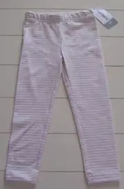 Girls Carter's White Pink Silver Metallic Stripe Sparkle Leggings Sz 2T