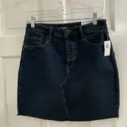 Old Navy Jean Skirt Size 4 High Rise Secret Slim Pockets Dark Denim Raw Hem New