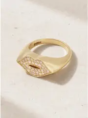 [Sydney Evan] Sydney Evan - Lips 14-karat Gold Diamond Signet Ring - 4 4 Gold