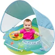 Baby Pool Float | Pool Floats for Babies with Canopy | Cartoon PVC Inflatable Swim Ring Steering Wheel Toy Sun Protection for Girl Boy 1-4 Years Old Summer