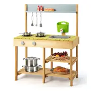 Costway Kitchen Playset Pretend Play Toy Kitchen w/Water Box for Indoor Outdoor