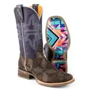 Women's Tin Haul Sizzling Aztec Boots with Bear Mountain Sole Handcrafted Brown