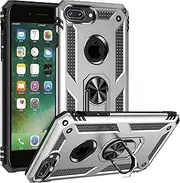 Cavor for iPhone 7 Plus/ 8 Plus / 6 Plus / 6s Plus Case (5.5") TPU Case PC Bumper 360° Rotation Ring Holder Kickstand Back Cover Work with Magnetic Car Mount Shockproof Protective Cover-Silver