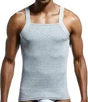 [Maiyifu-GJ] Men's Cotton Square Cut Tank Top Sleeveless Muscle Bodybuilding Undershirts Stretch Compression Workout Vest