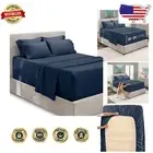 6Pc Navy Blue Extra Deep Pocket Microfiber Sheet Set for Split King Bedding
