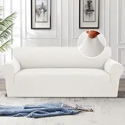 [Smarcute] Stretch Sofa Slipcover Spandex Sofa Couch Cover Soft Fitted 1 Piece Microfiber Washable Furniture Protector with Elastic Bottom for Kids, Pets (XL 3 Seater,Ivory)