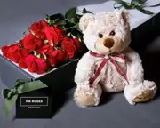 Valentines Roses & Teddy Bear