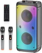 Karaoke Machine with 2 Wireless Microphones, Portable for Adults & Kids, PA Sys