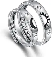 His and Hers Couple Ring Promise Ring S925 Sterling Silver Wedding Engagement Bands for Women Men Lovers Matching Pair Rings Jewelry Gifts Adjustable Size