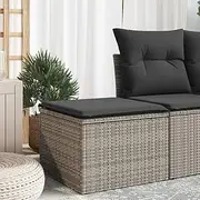 Garden Stool with Cushion Grey 55x55x37 cm Poly Rattan,Comfort and Durability in One: PE Rattan Garden Stool with Storage and Cushion