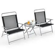Costway 3pcs Patio Conversation Settings Outdoor Bistro Set Folding Dining Furniture Home Balcony Yard