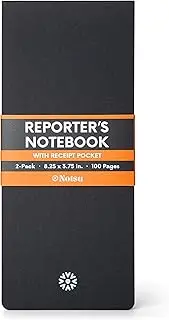 Notsu Reporter's Notebooks 2-Pack | Black Pocket Spiral Reporter Notepads for Journalist, Police, Detective, Field Note Taking | 100 Pages of 120 gsm Thick Paper, 3.75" x 8.25"