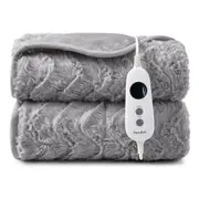 Dreamaker 500gsm Faux Fur Electric Heated Throw Blanket [180x200cm] (Silver)