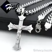 20"MEN Stainless Steel 9mm Silver Cuban Curb Chain Necklace Cross Pendant*MJ28