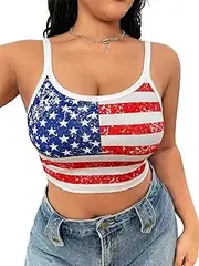 [SODSHY] Women's Plus Size Tops USA Shirt Memorial Day Red White and Blue Patriotic Shirts American Flag Graphic Tank Tops, Cami-1, 3X-Large