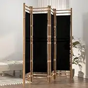 Bedroom Panel Folding 4-Panel Room Divider 160 cm Bamboo and Canvas