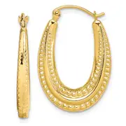 10K Yellow Gold Textured Oval Hollow Hoop Earrings
