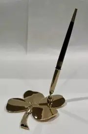Vintage Cloverleaf Desk Pen Set 24 Karat Plate By Gerity NIB