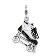 Sterling Silver Amore La Vita Rhodium-Plated Polished 3-D Moveable Enameled Roller Skate Charm With Fancy Lobster Clasp