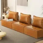3PC Modular Sofa Lounge Chair Armless TOFU Back PU Leather Brown Oikiture