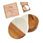 Acacia Wood & Marble Decorative Drink Coasters