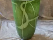 Unique Decorative Large Green Hand Blown Glass Vase Flowers Foliage NEW!