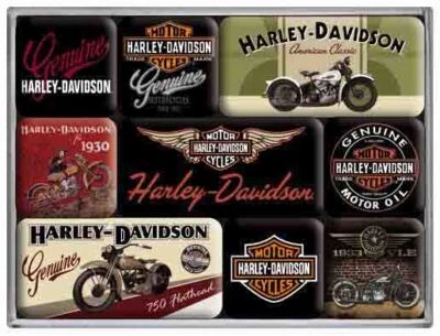 9 pc Magnet Set 'HARLEY DAVIDSON MOTORCYCLES' BIKES Licensed by NOSTALGIC ART
