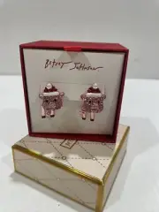 Betsey Johnson Pink Metallic Santa Pig Front Back Drop Earrings Crystal NWT